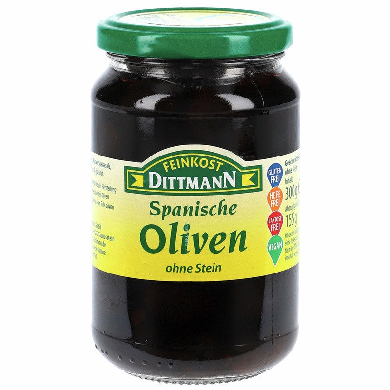 Dittmann Spanische Oliven schwarz ohne Stein 370ml Glas, 155g